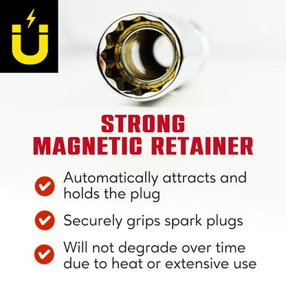 CROM Magnetic Spark Plug Socket Set - 5 Piece 3/8" Drive Spark Plug Removal Tool, Includes 14mm and 16mm Thin Wall Sockets, 9/16 inch, 5/8 inch and 13/16 inch Sockets, Aluminum Storage Rail Included - size: 5 Piece Magnetic Set