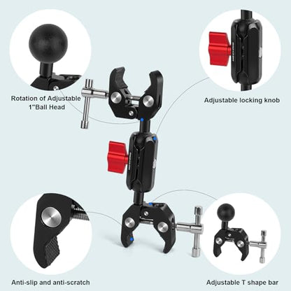 Motorcycle Handlebar Mount Kit with 47.28" Invisible Selfie Stick & Heavy Duty Double Clamps | POV Riding Mount for Insta360 X4 X3 X2 GO3/2, Action Cameras, Bike Mount System