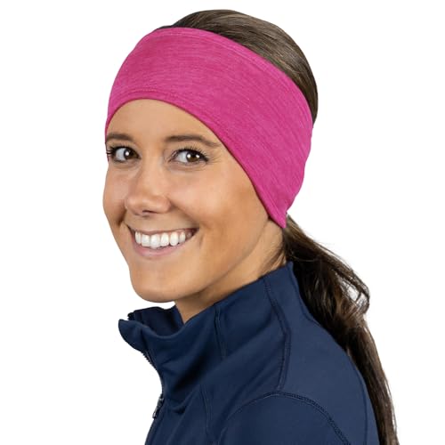 TrailHeads Womens Ponytail Headband - Moisture Wicking Hair Headband for Running, Winter, Workout - Athletic Headband Women - color: heather pink