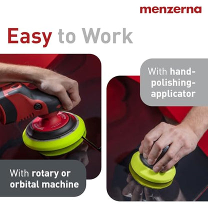 menzerna 3.5 Inch 2X Premium Polishing Pads Finish I High Shine Finishing Buffer Pad I Body Repair Buffing & Polishing I with Safety Edge, Velcro Attachment I Washable & Long Lasting - style: Finish Cut Pad