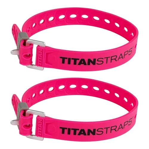 Titan Utility Straps – Easy-To-Use, Reliable Tension Straps for Securing Bike & Moto Gear, Skis, Garden Hoses, Field Repairs – Use in Frigid Temp – 60 lb. Working Load, 18" Length, Fluoro Pink, 2-Pack - color: Fluoro Pink, size: 18" Length / 2 Pack