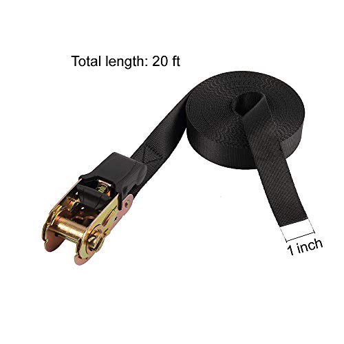 Endless Ratchet Tie Down Straps Heavy Duty Cargo Tie Downs, Sturdy Nylon Black Strap Down Ratcheting Securing Straps, Track Spring Fittings, Tie-Down Motorcycles, Trailer Loads, Kayak - size: 1"x20'-2pcs black