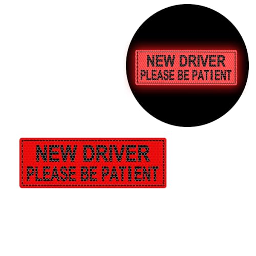 2pcs High Intensity Reflective New Driver Car Sticker Waterproof Student Driver Please Be Patient Decal for Car Window Bumper Reflective Night Safety Warning Decal (Red) - color: Red