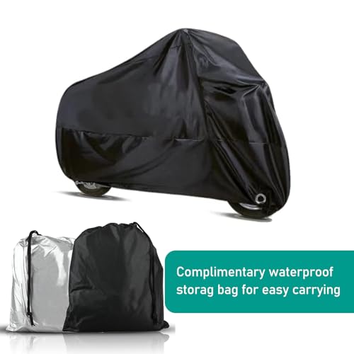 1 PC Motorcycle Cover, 96.4" x 41.3" x 49.2" Waterproof Dustproof Sun-Proof Cloth for All Seasons, Full Coverage Protective Cover with Anti-Theft Lock Hole, Universal for Motorcycles (Black)