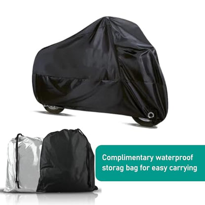 1 PC Motorcycle Cover, 96.4" x 41.3" x 49.2" Waterproof Dustproof Sun-Proof Cloth for All Seasons, Full Coverage Protective Cover with Anti-Theft Lock Hole, Universal for Motorcycles (Black)