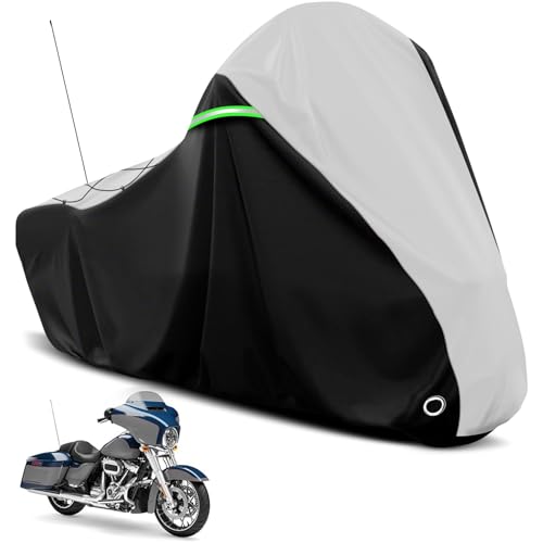 COVERVIN Motorcycle Cover for Harley Davidson Touring Road King Road Glide Electra Glide Street Glide Low Rider-ST Heritage Classic HD Goldwing, All Weather Waterproof Cruiser Cover, Black&Silver - color: Black&Silver, size: 107"-Side Box