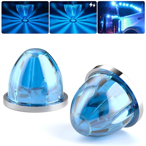 BJZ 2Pcs Ice Blue Watermelon LED Strobe+Constant Marker Lights Dual Function Watermelon-Shaped Side Marker Clearance Tail Top Cap Roof Lights for Trailer Truck Semi-Trailer Heavy-Duty Truck Bus Van - color: Ice Blue, size: 2 Pack