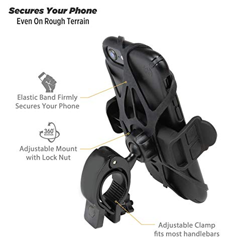Scosche HDM3SM-RP Handlebar Bike Phone Mount with Universal Phone Holder, Elastic Safety Bands, and Adjustable Clamp for Mobile Phone Device (Pack of 2) - size: 1 Count (Pack of 2)