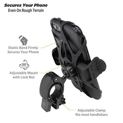 Scosche HDM3SM-RP Handlebar Bike Phone Mount with Universal Phone Holder, Elastic Safety Bands, and Adjustable Clamp for Mobile Phone Device (Pack of 2) - size: 1 Count (Pack of 2)