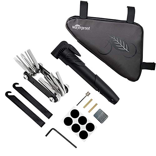 WOTOW Bike Tire Repair Tool Kit, Waterproof Frame Storage Bag & Mini Bike Pump & 16 in 1 Multitool & Bicycle Tyre Lever Patch Portable Repair Tool Accessories Set for Road Mountain BMX Cycling - style: 11 in 1 Multitool
