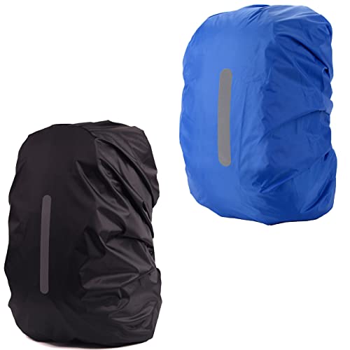 2 Pack Waterproof Rain Cover for Backpack,Backpack Rain Cover with Reflective Strip,Rucksack Rain Cover for Bicycling/Hiking/Anti-Dust/Anti-Theft/Camping/Traveling/Outdoor Activities - color: 1 Pcs Black + 1 Pcs Blue, size: L (For 40L-55L backpack)