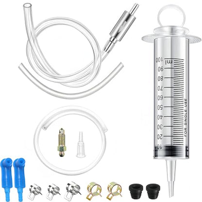 Brake Bleeder Hose Kit, Includes One Way Check Valve, Soft Hose, 100ml Syringe, Clamps, Connector, and Exhaust Cap for Car Motorcycle Brake Fluid Bleeding