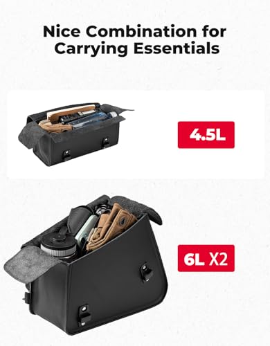 KEMIMOTO Genuine Leather Motorcycle Saddle Bags 12L & 4.5L Fork Handlebar Tool Pouch Panniers Side Bag Universal Motorcycle Compatible with Sportster Softail Dyna Shadow Vulcan Left Right