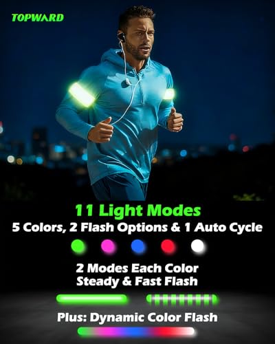 Topward LED Armband 2 Pack, Light up Reflective Arm Bands Glow Bracelets, Running Lights for Runners Dog Walking - 5 Colors 11 Light Modes - Adjustable Velcro - Rechargeable - color: Green