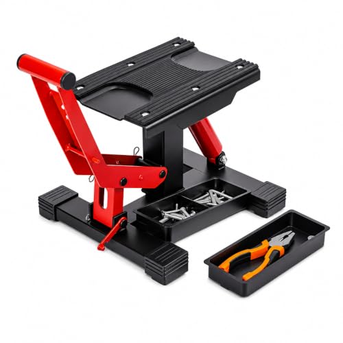 Motorcycle Lift Stand 1000 LBS with Removable Tool Tray, Hydraulic Lift | Adjustable Height Hoist Table with Extra Large and Non-Slip Platform for Dirt Bike, Motorcycle, E Bike & Motocross