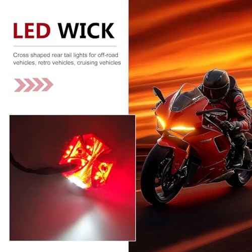 LED Rear Tail Brake Light, Cross High Brightness Modified Tail Light for License Plate Brake & Turn Signal Lamp, Waterproof Housing Integrated Running Lamp, Universal for Most Motorcycle (Red)