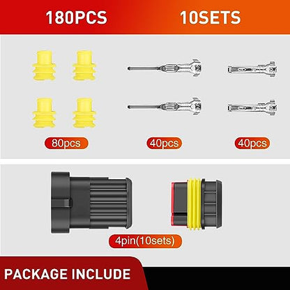 Nilight 180PCS 4 Pin Electrical Connector ‎Plug Male Female Terminal Wire Waterproof Connectors 4 Way Automotive Connect Set for Car Truck Motorcycle Marine Boat 10 Sets - size: 4Pin Connector 200Pcs