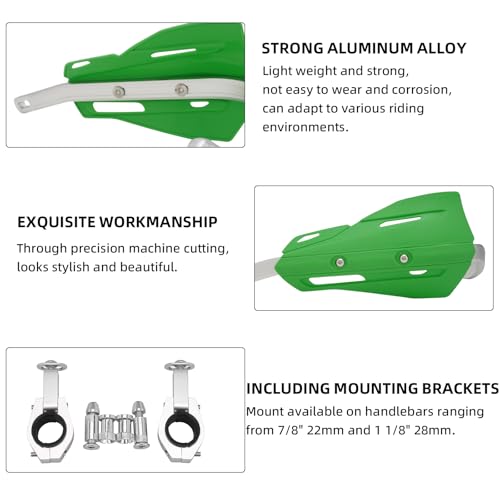 JFG RACING Dirt Bike Handguards,Universal 7/8" 22mm and 1 1/8" 28mm Handlebar Motorcycle Hand Guards for KLX KXF KX 110 230 250 450 Dirtbike Motocross Supermoto ATV Scooter Enduro Ebike-Green - color: green