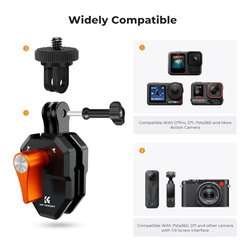 K&F CONCEPT Motorcycle Windshield Clip Mount for GoPro Hero 13/12/11/10/9 Black, Aluminum Alloy Camera Clamp with 1/4” Adapter for DJI Osmo Action 6/3/4/5 Pro Insta360 X5/X4, Action Camera Accessories