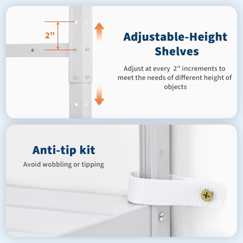 Storage Shelves, Heavy Duty Garage Storage Shelves 5-Tier Metal Shelving Unit for Kitchen Pantry Basement Bathroom Laundry, Adjustable Shelving, 2500 LBS Capacity, 35.4" L x 12" W x 68" H - size: 68"D x 35.4"W x 12"H-White