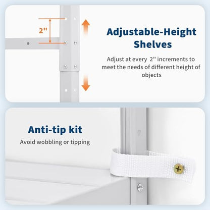 Storage Shelves, Heavy Duty Garage Storage Shelves 5-Tier Metal Shelving Unit for Kitchen Pantry Basement Bathroom Laundry, Adjustable Shelving, 2500 LBS Capacity, 35.4" L x 12" W x 68" H - size: 68"D x 35.4"W x 12"H-White