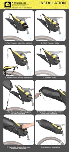 Rhinowalk 14L Waterproof Hardshell Bike Saddle Bag – Two-Piece Rear Seat Bag, Tear-Resistant, No-Screw Installation, Fits Most Bikes-(Yellow+black) - color: Yellow+Black