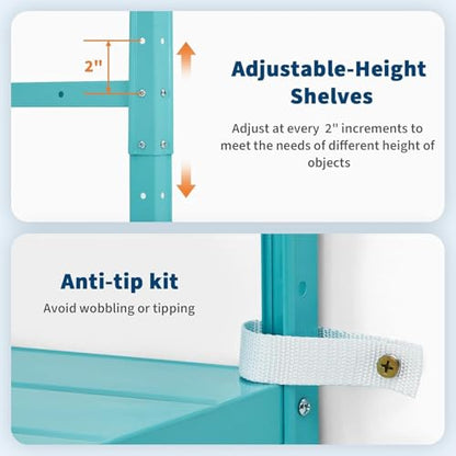 Storage Shelves, Heavy Duty 5-Tier Shelf Organizer & Adjustable Garage Shelving Unit, 2500 lbs Capacity, Metal Shelves, 68" H x 35" W x 12" D - size: 68" H x 35" W x 12" D-Light Green