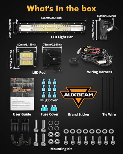 Auxbeam 6 Modes Amber White Series, 22" LED Light Bar with 3" LED Pods Combo Set, Dual Color Flashing Strobe Offroad Lights, Spot Flood Combo Cube Off Road Fog Lights, 3 Packs - color: 3" & 22" Combo