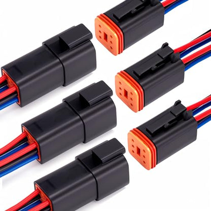6 Pin Waterproof Connector,6 Wire Electrical Car Auto Connector,With 20CM 16AWG Long Male Female Plug Quick Disconnect Wire Connectors for Car Truck Motorcycle Marine Boat(3 Pairs Black) - size: DT 6P