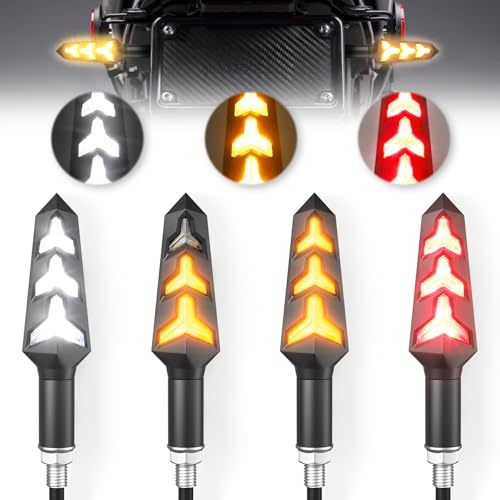 LivTee 4PCS Y-Shaped Motorcycle Turn Signals LED, 12V Motorcycle Blinkers, Fits for Motorbike Scooter Quad Cruiser Off Road, White/Red/Amber - color: White/Red/Amber, size: Y-Shape