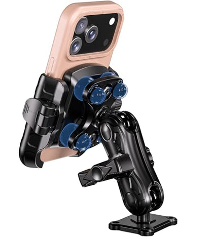 LOKTENWO Anti Vibration Phone Mount, 1s Lock & Release Phone Holder with Shock Dampener, Camera Friendly Aluminum AMPS Square Base Medium Arm for Car Motorcycle UTV Truck Boat, Fits 5.4"-7.2" Phones