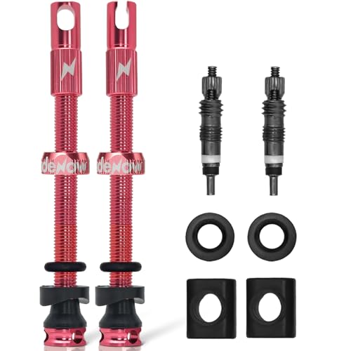 RideNow Tubeless Presta Valve Stems, 65mm Super Light Alloy Presta Tubeless Valve Stem Kit with Valve Core Remover Tool and Valve Stem Caps, Multiple Color and Size Options(Pair), Pink - color: Pink, size: 65mm
