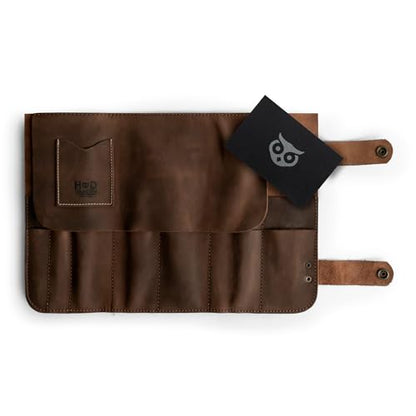Hide & Drink, Snap Tool Roll Up Bag with 14 Slots, Portable Carry Case for Barbers, Salon Storage Organizer Pouch, Full Grain Leather, Handmade