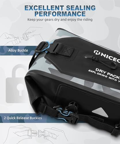 NICECNC Waterproof Motorcycle Crash Bar Bag 7L, Motorcycle Luggage Dry Bag Side Frame Bag with Shoulder Strap Universal Tail Bag Rear Seat Rack Bag, Four DIY Installation Positions, Camo