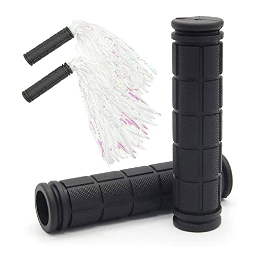 Bike Handle Grips with Tassel Streamers for Girls Boys and Kids, Non-Slip Bicycle Handlebar Grips Cover for Mountain Bike, Scooters Road Bike BMX MTB Cycling Replacement Parts - color: Black & Streamers