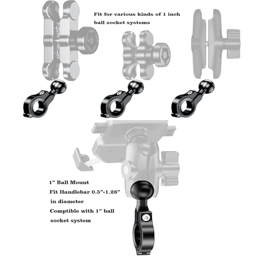 1 inch Ball Mounts Handlebar Mount Base for Round Rail Diameter 0.5"/0.87"/1"/1.26", Compatible with RAM Mounts B Size Double Socket Arms 2 Sets - color: Black2, size: 1 inch Bracket