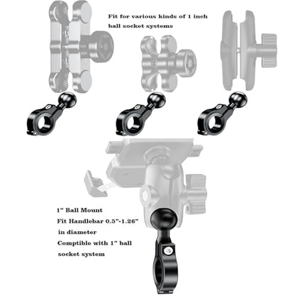 1 inch Ball Mounts Handlebar Mount Base for Round Rail Diameter 0.5"/0.87"/1"/1.26", Compatible with RAM Mounts B Size Double Socket Arms 2 Sets - color: Black2, size: 1 inch Bracket