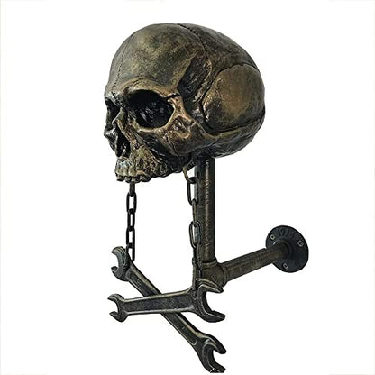 Personalized Cool Wall Mount Motorcycle Skull Helmet Holder, Skull with Beard-Helmet Rack,Removable Resin Crafts Motorcycle Helmet, Hanger for Coats, Bike,Baseballs and Rugby Helmet Caps, - color: C
