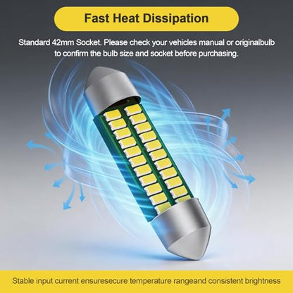 4Pcs 42mm LED Bulb 211-2 41mm 578 1.65in CANBUS Error Free, 6000K White Super Bright Festoon, Interior Dome Map Trunk License Plate Light for Car 12V. - size: 42MM
