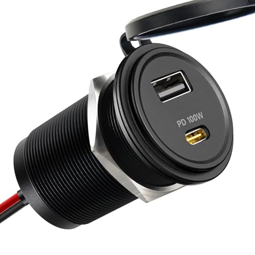 118W 12V USB Outlet 100W Type-C Laptop Car Charger, 18W QC3.0 USB Fast Charging Waterproof Dual Port Socket, Cigarette Lighter Replacement Accessories for RV Camper Trailer Truck Boat (1Pcs) - color: 1Pcs