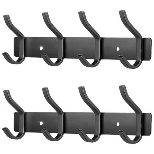 Wall Hooks, 12 Inch Coat Rack Wall Mount with 4 Hooks, Black Wall Hooks for Entryway, Bathroom - for Hanging Backpack, Bag, Coat, Purse, Hat, Towel, Clothes,2 Packs - color: Black, size: 4 Hooks 2 Pieces
