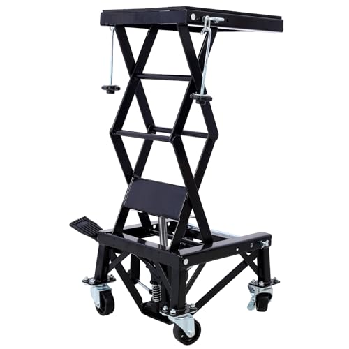 300 lbs Hydraulic Motorcycle Scissor Jack Lift Foot Step with 4 Wheels for Small Dirt Bikes Heavy Duty Jack Stand Portable Lift Table (Hydraulic 300lbs, Black) - color: Black