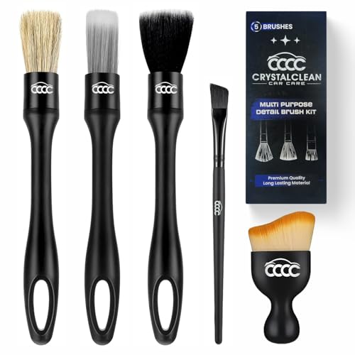 5 Pcs Car Detailing Brush Set – 2 Pcs Ultra-Soft for Delicate Leather, Screens & Trim, 2 Pcs Nylon for Wheels, Tires & Tough Dirt, 1 Pc Boar Hair for All-Purpose Interior & Exterior Detailing