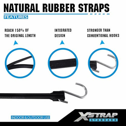 XSTRAP STANDARD 21" 100% EPDM Natural Rubber Tarp Straps, Black Long Bungee Cords with Metal S Hooks Tie Down Straps for Outdoor, Tarp Covers, Canvas Canopies, Motorcycle, and Cargo - 20 Pack - size: 21''