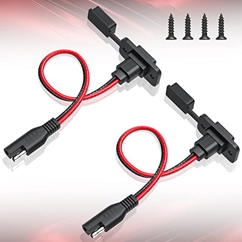 ELECTOP Rectangular Connector Power Socket Sidewall Port, Weatherproof Quick Connector Solar Panel Flush Mount SAE Plug Adapter, 12AWG SAE Cable for Solar Generator Battery Charger (2 Pack) - size: 1.15FT