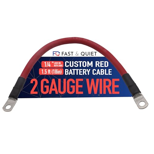 2 AWG Battery Cable with Battery Terminals, Pure Copper Wire, Automotive, Solar Power Inverter, Welding, Golf Cart, Lawn Mower, Motorcycle (Red Wire, 1.5 FT (18 in), 1/4" Lugs on Both Ends, 1pc) - color: Red, size: 1.5 FT 1/4" Lugs