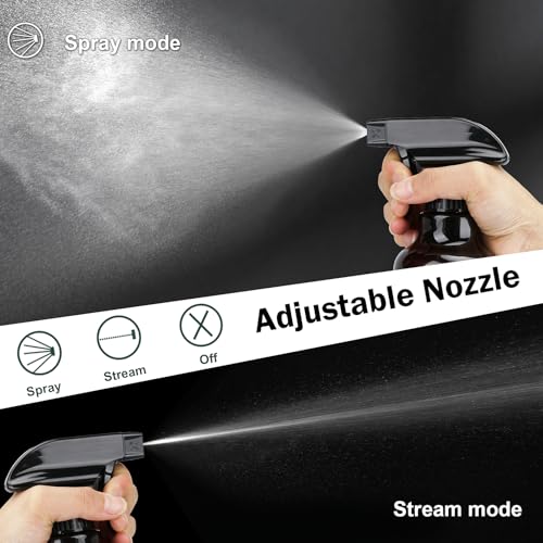 Plastic Spray Bottles 12oz 2 Pack Adjustable Mist/Stream Spraying Heavy Duty Square Water Spray Bottles for Hair, Cleaning Solutions, Plants,Essential Oils (Brown) - color: Brown