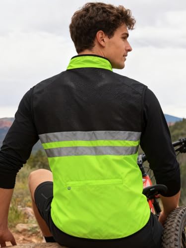 WOSAWE Men's High Visibility Cycling Wind Jacket Water Resistance Reflective Windbreaker - color: Green Vest 205, size: Medium