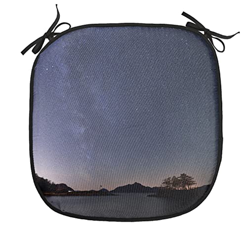Lunarable Space Chair Cushion Pad, Starry Night on an Island Picture Milky Way Galaxy Theme Night Sky Moon and Stars Print, Seat Padding for Kitchen & Patio with Anti-Slip Backing, 16"x16", Purple - color: Purple, size: Pack of 1