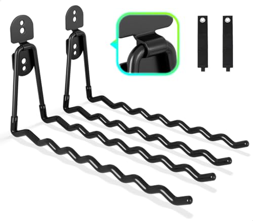 COCOYA Garage Hooks, Large 2-Pack Shed Storage Hanger 11.8" Long Heavy Duty Wall Mount Double Holder with 2 Extension Cord Storage Straps, Organize Yard Utility Garden Tool Hanging Ladder Black - color: 11.8" Wave-shaped (2PACK) + 2 Straps